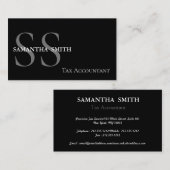 Zwarte Monogram belastingaangifte Visitekaartje (Voorkant / Achterkant)