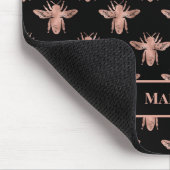 Zwarte monogram crème Girly Pink Rose Gold bijen Muismat (Hoek)