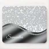 Zwarte Monogram Diamanten Glitter Bling Muismat (Voorkant)