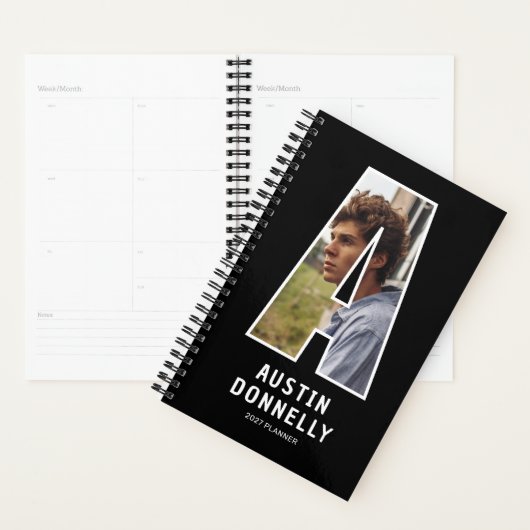 Zwarte Monogram Eerste Letter 'A' Foto Planner (Display)
