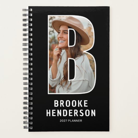 Zwarte Monogram Eerste Letter 'B' Foto Planner (Voorkant)
