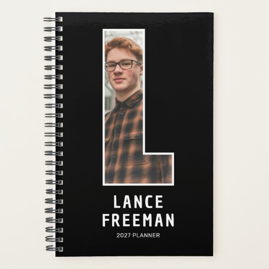 Zwarte Monogram Eerste Letter 'L' Foto Planner (Voorkant)