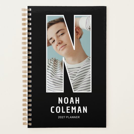 Zwarte Monogram Eerste Letter 'N' Foto Planner (Voorkant)