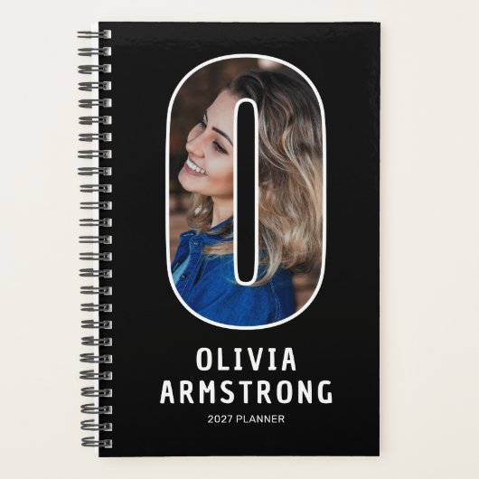 Zwarte Monogram Eerste Letter 'O' Foto Planner (Voorkant)