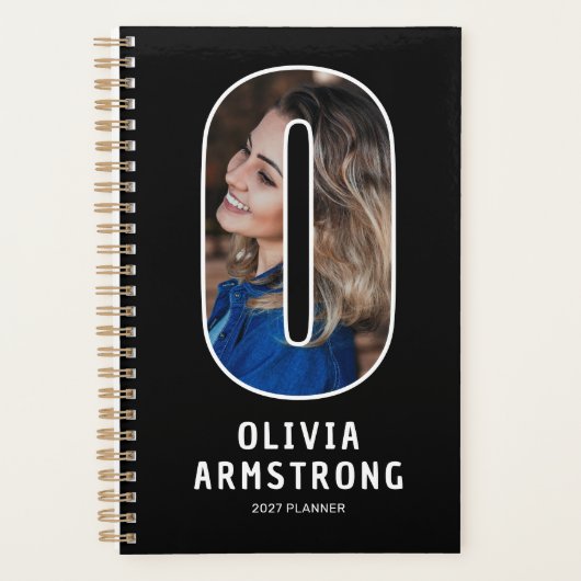 Zwarte Monogram Eerste Letter 'O' Foto Planner (Voorkant)
