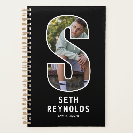 Zwarte Monogram Eerste Letter 'S' Foto Planner (Voorkant)