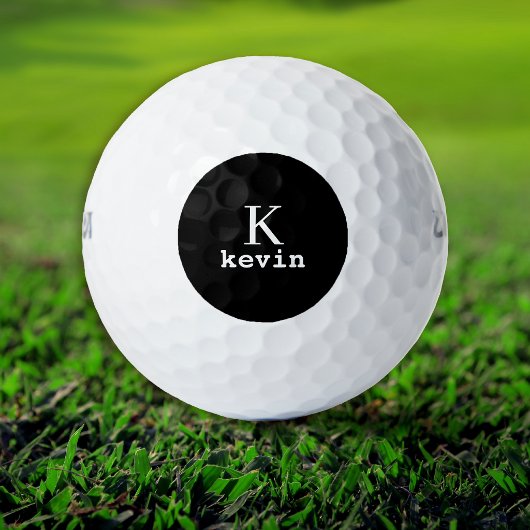 Zwarte monogram eerste naam gepersonaliseerd golfballen