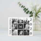 Zwarte Monogram Familie Fotocollage Briefkaart (Staand voorkant)