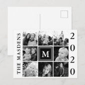Zwarte Monogram Familie Fotocollage Briefkaart (Voorkant / Achterkant)