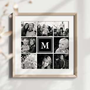 Zwarte Monogram Familie Fotocollage Poster