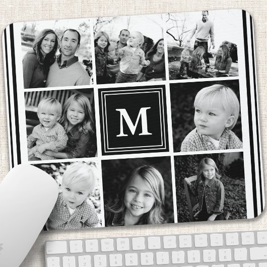Zwarte Monogram Familiefotocollage Muismat