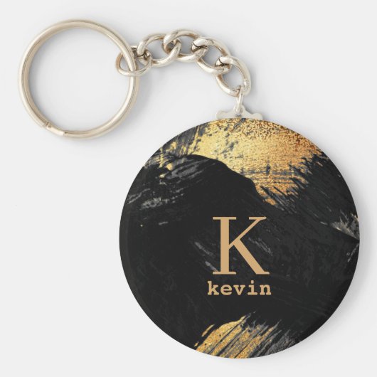 Zwarte monogram, gepersonaliseerde elegante modern sleutelhanger (Voorkant)