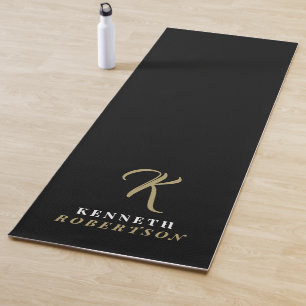 Zwarte Monogram Gouden Initiaal Witte Naam Stijlvo Yogamat