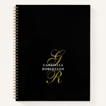 Zwarte Monogram Gouden Initialen Witte Naam Elegan