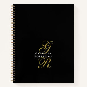 Zwarte Monogram Gouden Initialen Witte Naam Elegan Notitieboek