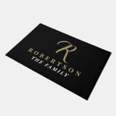 Zwarte Monogram Gouden Initiële Naam Minimalistisc Deurmat (Schuin)