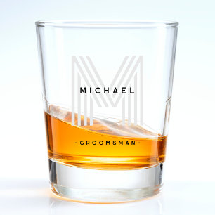 Zwarte Monogram Groomsman Trouw Bruidegom Uitstapj Shot Glas