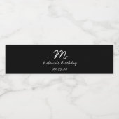 Zwarte monogram handschrift Birthday Weddenschap Waterfles Etiket (Enkel label)