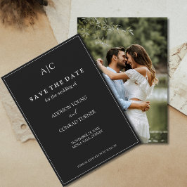 Zwarte Monogram Huwelijksfoto Save the Date Kaart