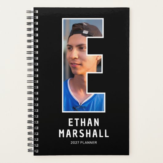 Zwarte Monogram Initiaal 'E' Foto Planner (Voorkant)