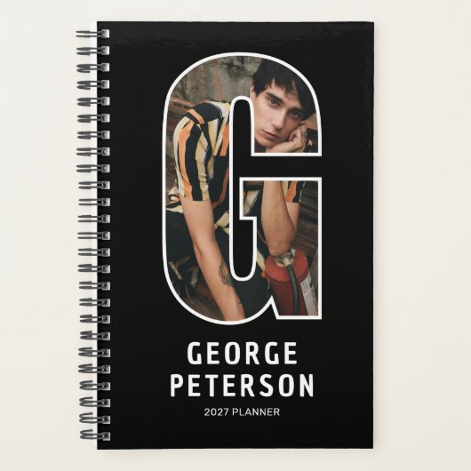 Zwarte Monogram Initiaal 'G' Foto Planner (Voorkant)