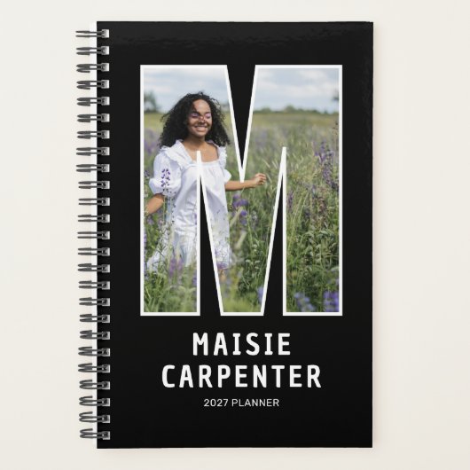 Zwarte Monogram Initiaal 'M' Foto Planner (Voorkant)
