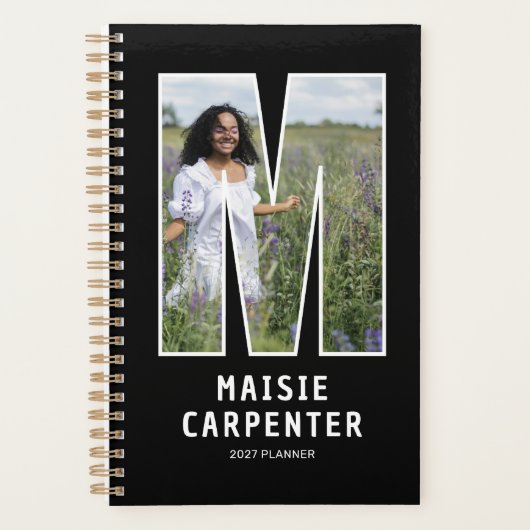 Zwarte Monogram Initiaal 'M' Foto Planner (Voorkant)