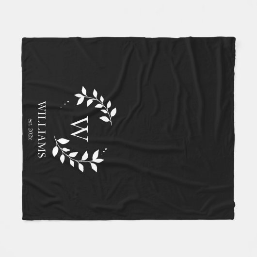 Zwarte monogram Initiaal Pas getrouwd Fleece Deken (Voorkant (Horizontaal))