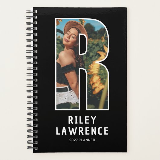 Zwarte Monogram Initiaal 'R' Foto Planner (Voorkant)