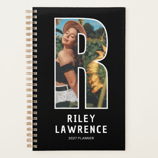 Zwarte Monogram Initiaal 'R' Foto Planner (Voorkant)
