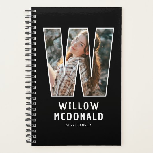 Zwarte Monogram Initiaal 'W' Foto Planner (Voorkant)