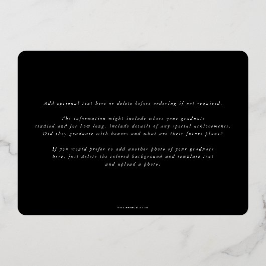 Zwarte monogram + "Laurel Afstuderen" aankondiging (Achterkant)