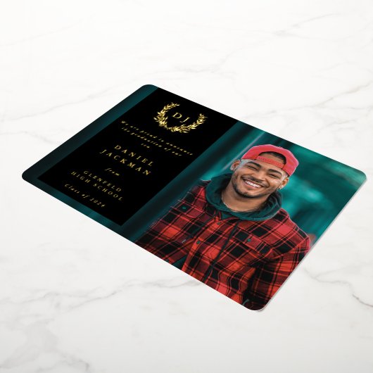 Zwarte monogram + "Laurel Afstuderen" aankondiging (Gedraaid)