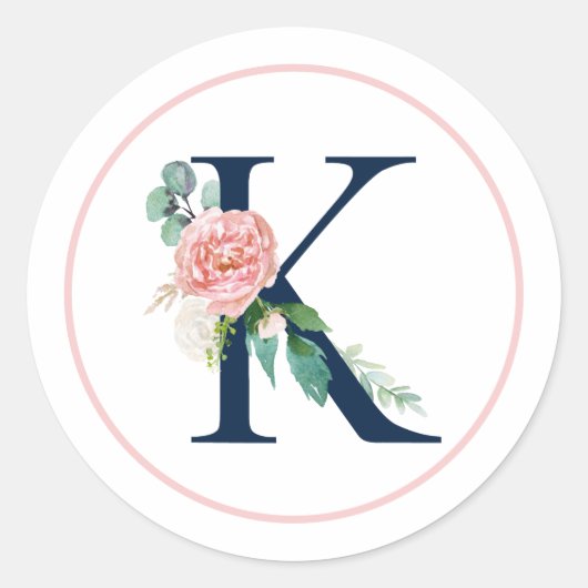 Zwarte monogram Letter K met roze aanjager Ronde Sticker (Voorkant)