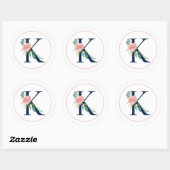 Zwarte monogram Letter K met roze aanjager Ronde Sticker (Vel)