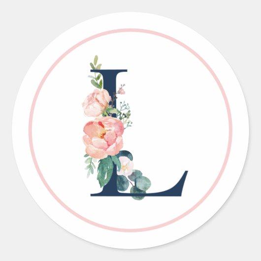 Zwarte monogram Letter L met roze aanjager Ronde Sticker (Voorkant)