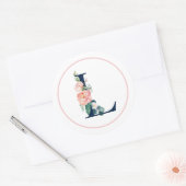 Zwarte monogram Letter L met roze aanjager Ronde Sticker (Envelop)