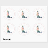 Zwarte monogram Letter L met roze aanjager Ronde Sticker (Vel)