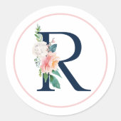 Zwarte monogram letter R met roze aanjager Ronde Sticker (Voorkant)