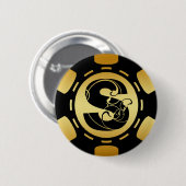 ZWARTE MONOGRAM LETTER S POKER CHIP RONDE BUTTON 5,7 CM (Voorkant /achterkant)