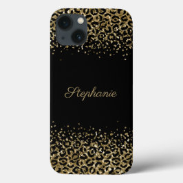 Zwarte monogram luipaardprint met gouden glitters  Case-Mate iPhone case