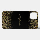 Zwarte monogram luipaardprint met gouden glitters Case-Mate iPhone case (Achterkant (horizontaal))