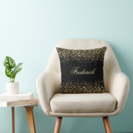 Zwarte monogram luipaardprint met gouden glitters  kussen