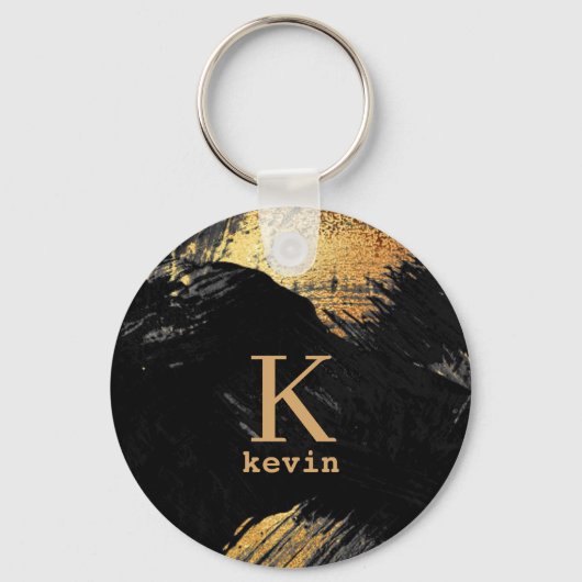 Zwarte monogram naam gepersonaliseerd elegant mode sleutelhanger (Voorkant)