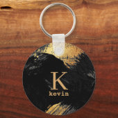 Zwarte monogram naam gepersonaliseerd elegant mode sleutelhanger (Voorkant)