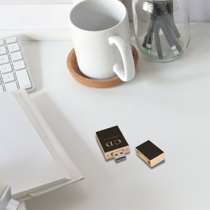 Zwarte monogram naam minimalist houten USB stick