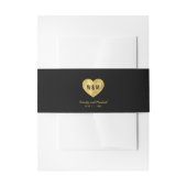 Zwarte Monogram Nep Gouden Hart Trouw Uitnodigingen Wikkel (Voorkant Voorbeeld)
