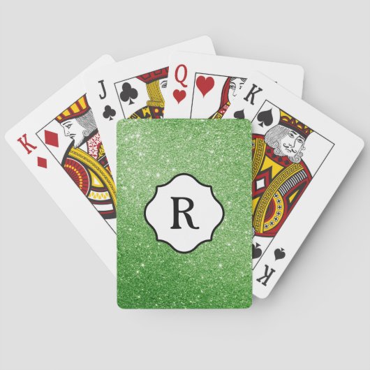 Zwarte Monogram op Glanzende Heldergroene Glitters Pokerkaarten (Achterkant)