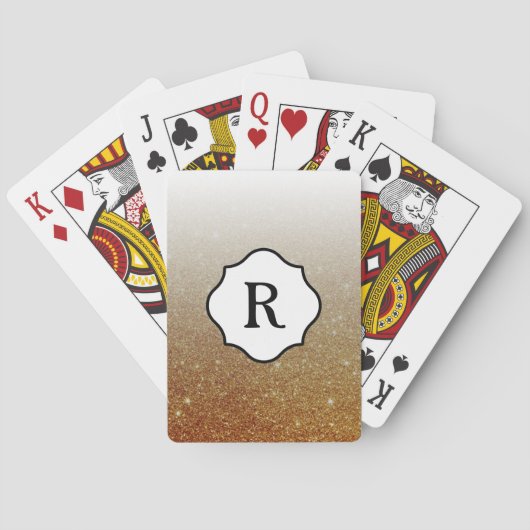 Zwarte monogram op oranje gouden glinsterende ombr pokerkaarten (Achterkant)