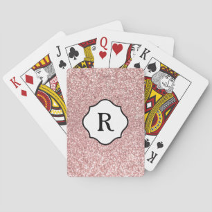 Zwarte monogram op roze gouden glitters pokerkaarten